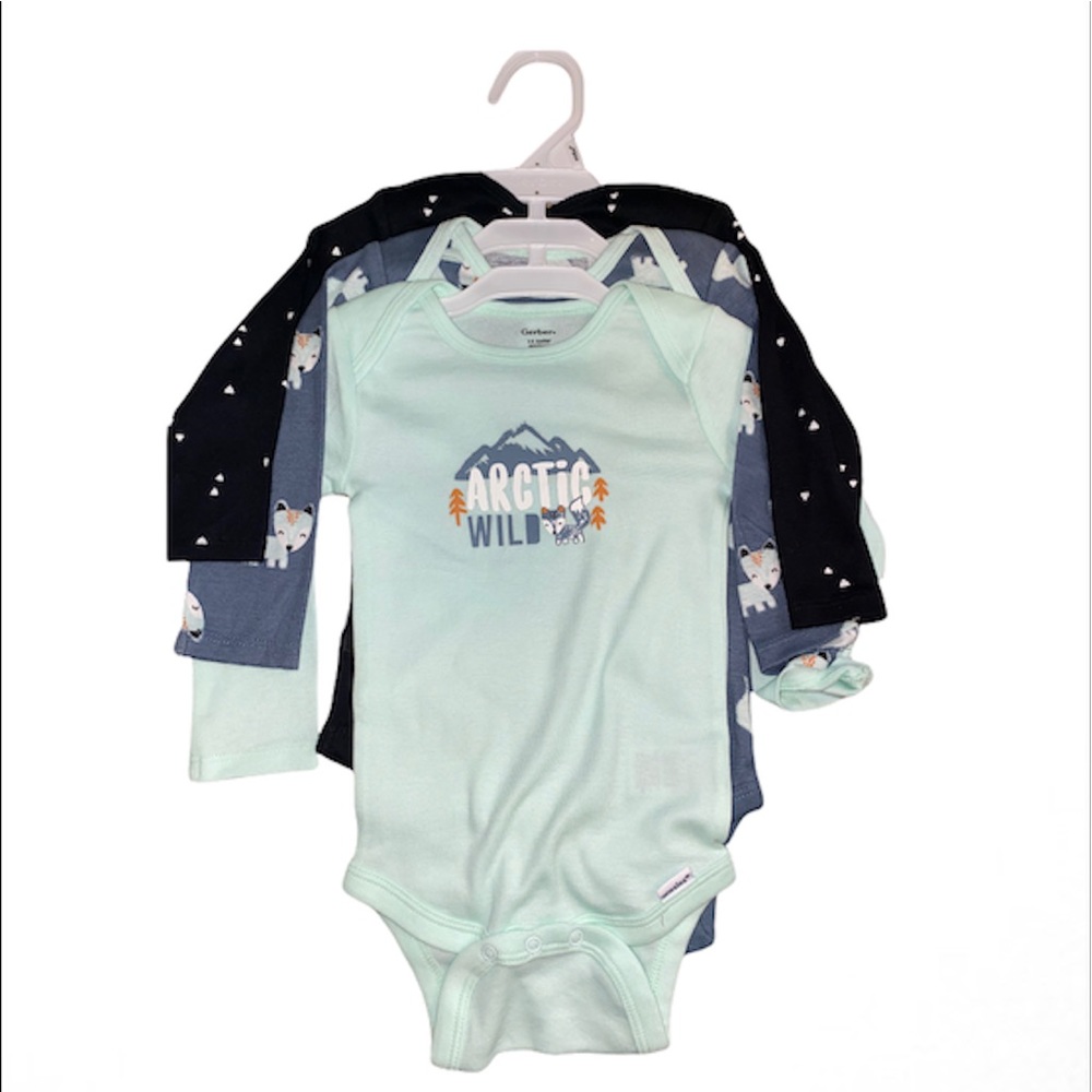Gerber 3pk long sleeve fox onesies, baby